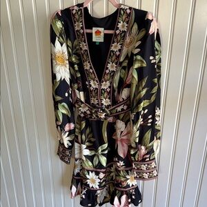 FARM Rio Black Floral Belted Dress